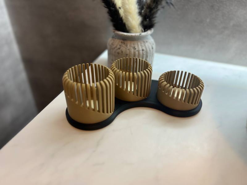 3D Baskı Üç Boyutlu Tealight Mumluk ve Üçlü Mum Standı Seti Dekoratif Mum Tutucu