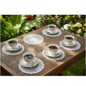6 lı Dantel Kahve Sunumluğu 15x15 cm Asorti Desenli Modern Sunum Aksesuarı