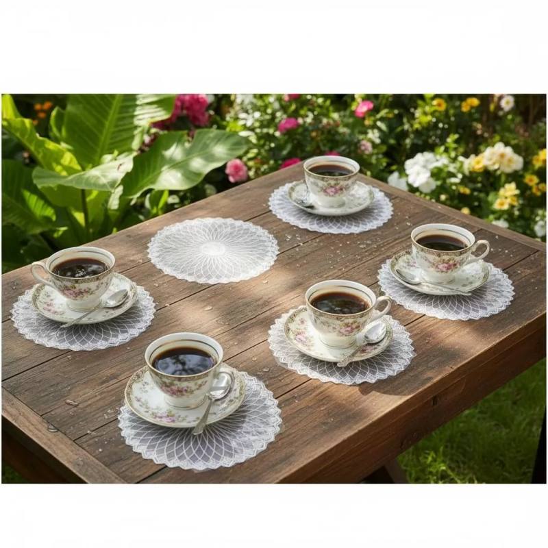 6 lı Dantel Kahve Sunumluğu 15x15 cm Asorti Desenli Modern Sunum Aksesuarı