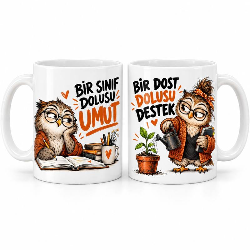 Öğretmen Dostluğu 2'li Porselen Kupa Seti - MODEL 1009