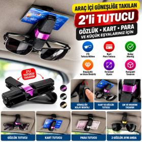Araç İçi Güneşliğe Takılan 2'li Gözlük,Kart,Para Takmalık Aparat