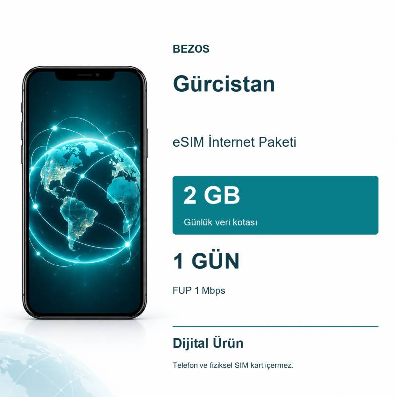 Gürcistan eSIM İnternet Paketi Günlük 2 GB 1 Gün - FUP 1 Mbps