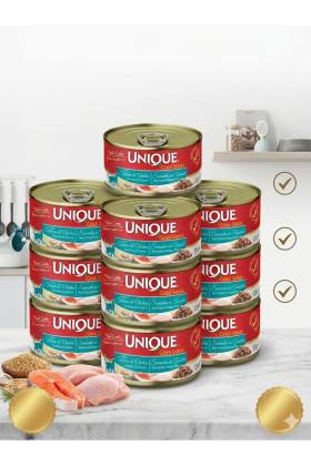 UNIQUE Gold Series Somonlu & Tavuklu Konserve Yaş Kedi Maması 85 gr (Sos Içinde Parça Etli) 12 Adet