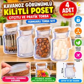 Kavanoz Görünümlü Kilitli Poşet Çıtçıtlı ve Pratik Torba 4 Adet