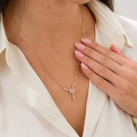 Zirkon Taşlı Kelebek Tasarım Rose-Gold Kararmaz Kolye
