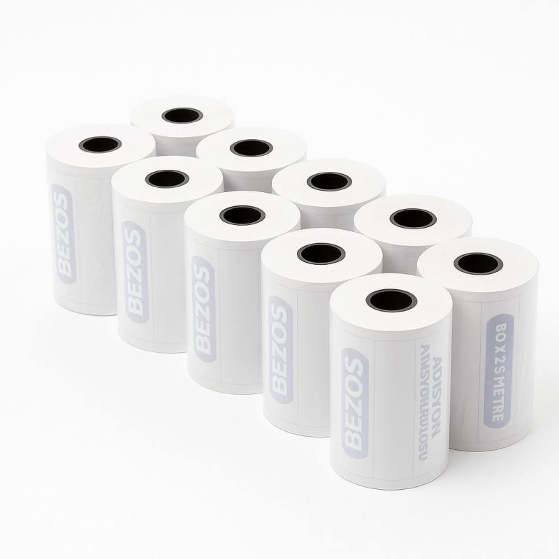 BEZOS 80x25 mm Adisyon Rulosu Termal Rulo 5 Paket (50 Adet)