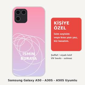 Samsung Galaxy A50 - A30S - A50S Uyumlu Kişiye Özel İsim Yazılı Kılıf - İsimli Baskılı Şeffaf Telefon Kılıfı