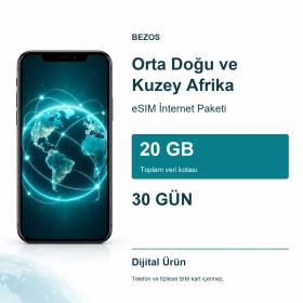Orta Doğu ve Kuzey Afrika eSIM İnternet Paketi 20 GB 30 Gün