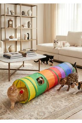Patibon Katlanabilir Gökkuşağı Düz Kedi Oyun Tüneli (120 cm x 25 cm)