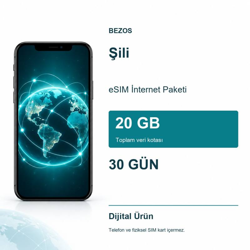 Şili eSIM İnternet Paketi 20 GB 30 Gün