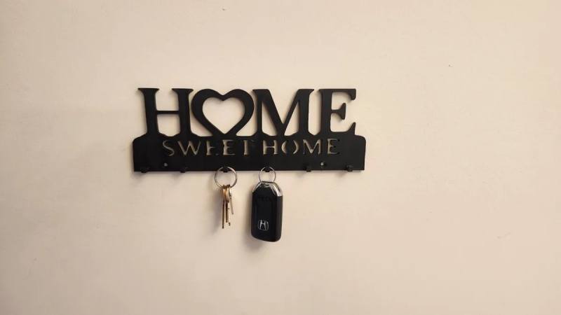 3D Baskı Home Sweet Home Yazılı Anahtarlık Duvar Askısı Kalpli Anahtar Askısı Siyah