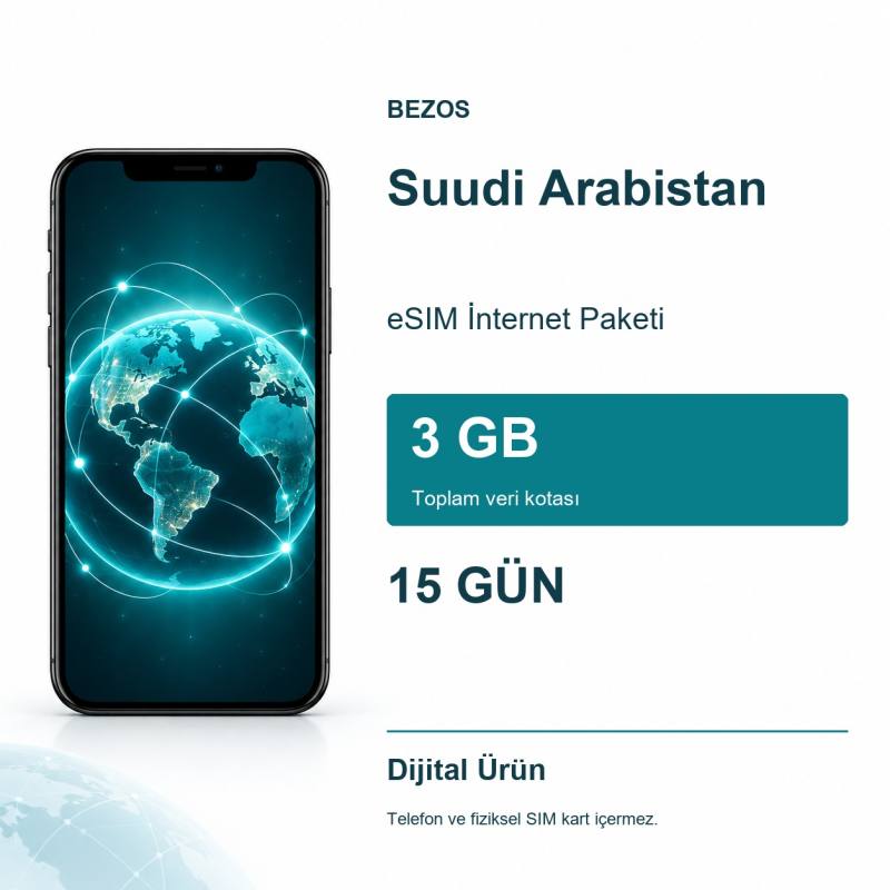 Suudi Arabistan eSIM İnternet Paketi 3 GB 15 Gün