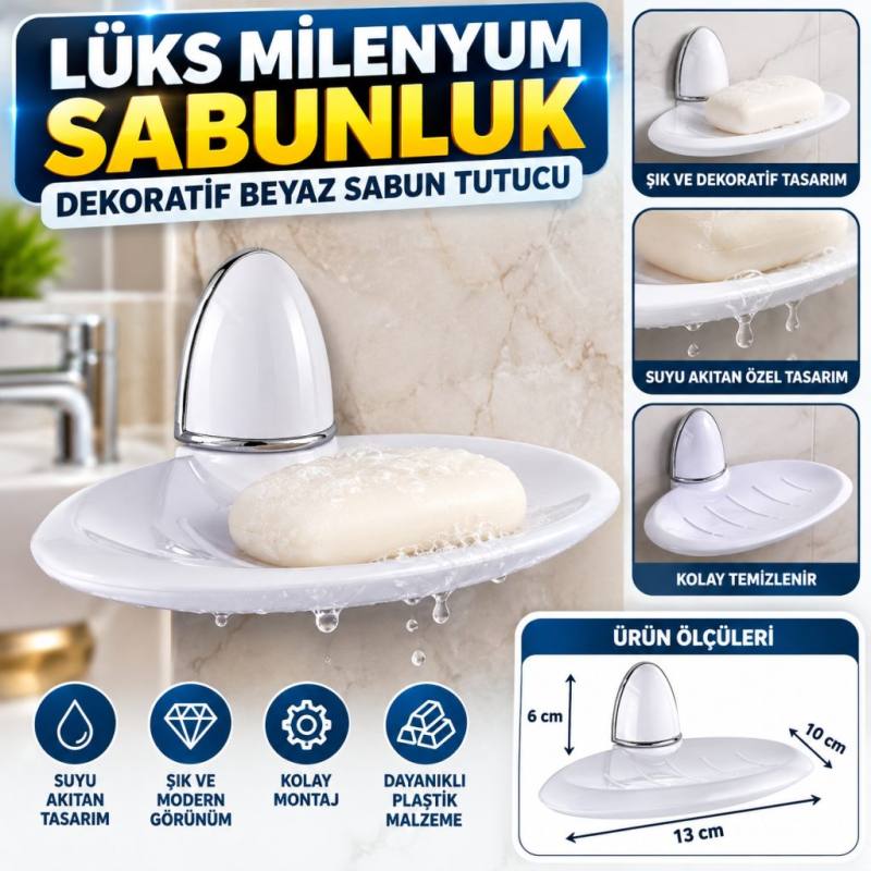 Lüks Milenyum Sabunluk Dekoratif Beyaz Sabun Tutucu Stand