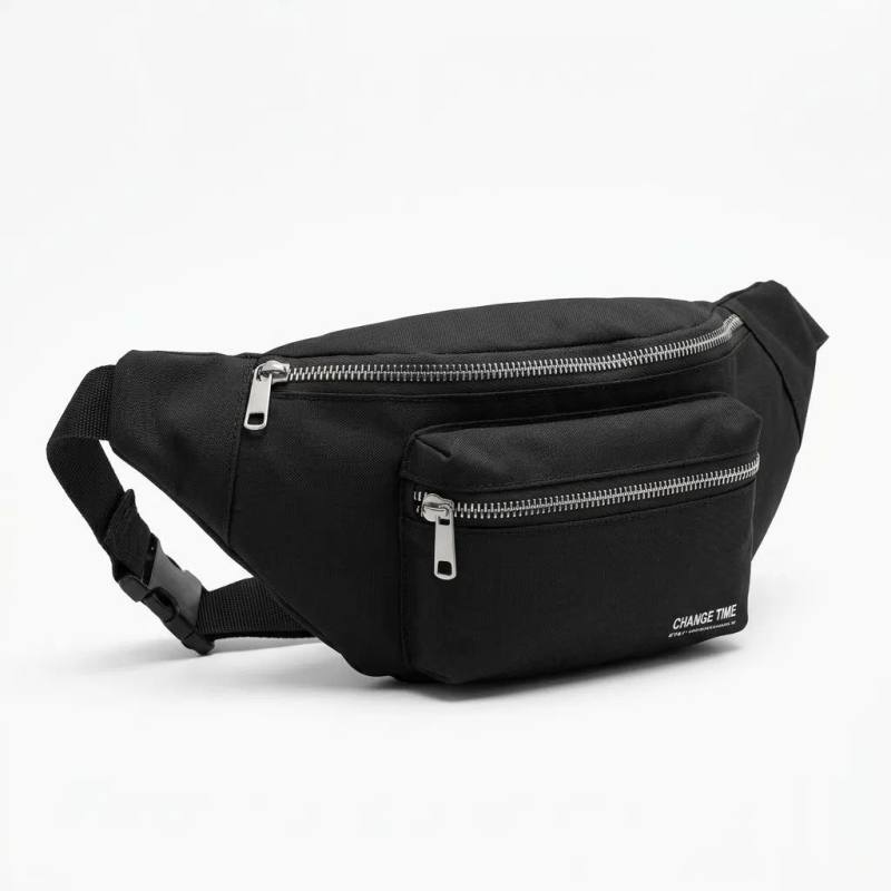 Siyah Unisex Bel Çantası Çapraz Askılı Günlük Kullanım Fermuarlı 30x13 cm