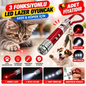 3 Fonksiyonlu Kırmızı Beyaz Işıklı Led Lazer Kedi Köpek Oyuncak Anahtarlık - 1 Adet Stokta Olan Renk Gönderilir