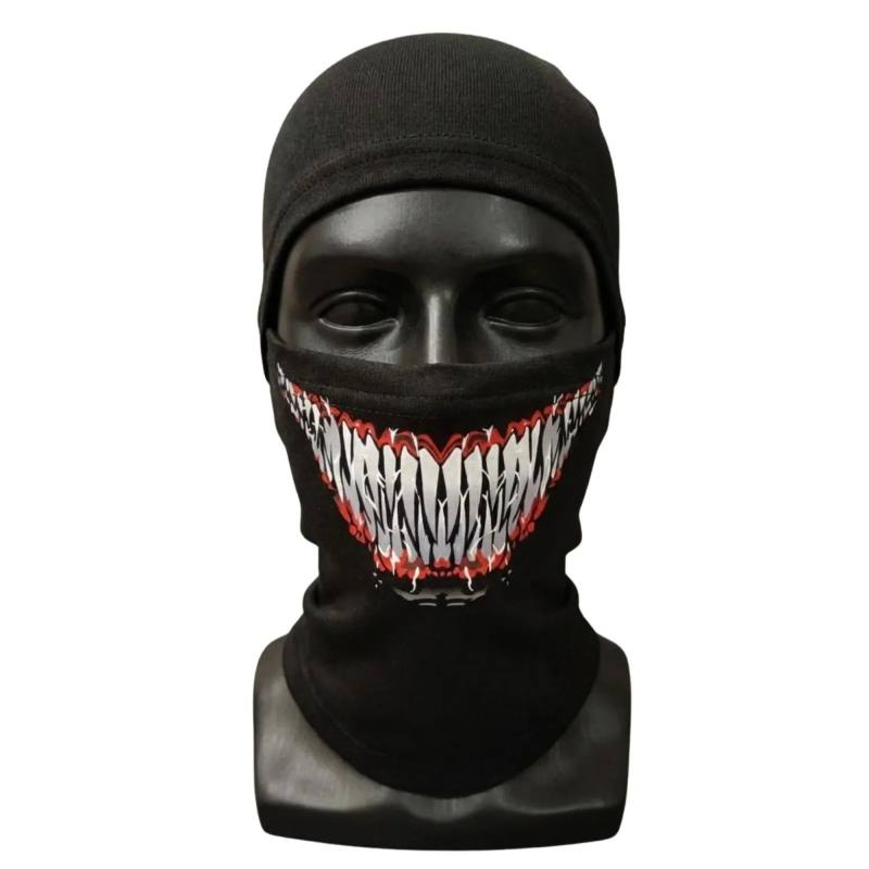 Unisex Tam Yüz Balaklava Diş Desenli Kışlık Maske Nefes Alan Esnek Kask Altı Boyunluk Yumuşak Viskoz