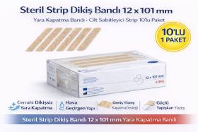 Steril Strip Dikiş Bandı 12 x 100 mm Yara Kapatma Bandı Cilt Sabitleyici Strip 6'lı 1 Paket