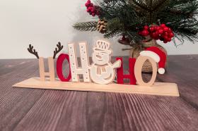 3D Baskı Ho Ho Ho Yazılı Yılbaşı Dekoru Üç Parçalı Noel Masa Süsü