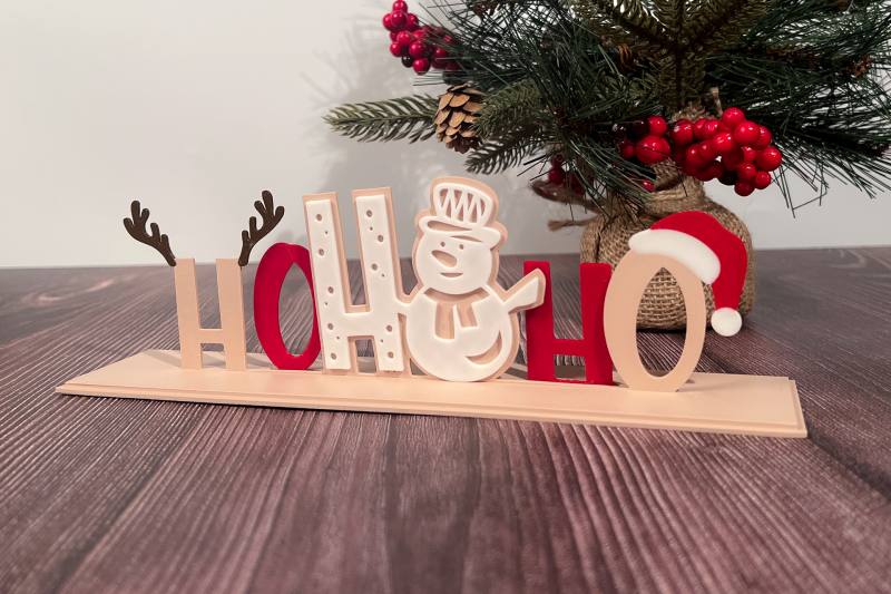 3D Baskı Ho Ho Ho Yazılı Yılbaşı Dekoru Üç Parçalı Noel Masa Süsü