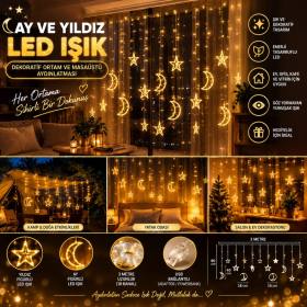 Ay ve Yıldız Figürlü Kumandalı 12 Sarkıtlı 120 LED Dekor Işık – Dekoratif Ortam ve Masaüstü Aydınlatması