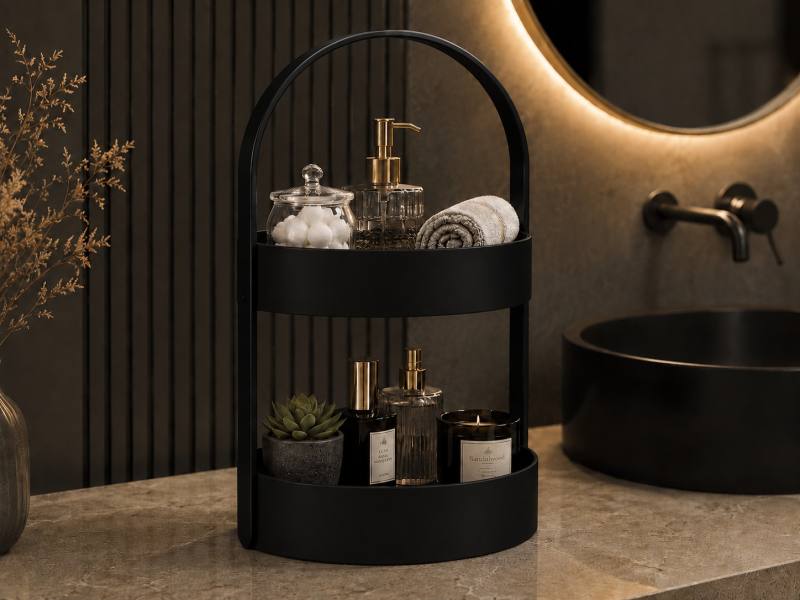 3D Baskı İki Katlı Banyo Düzenleyici - Taşınabilir Organizer ve Saklama Standı-Siyah