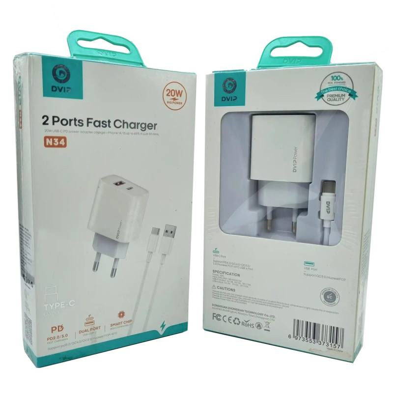 20W + 18W PD Çift Girişli Şarj Seti Usb Type-C N34