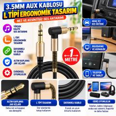 3.5mm AUX Kablosu Jak Erkek Erkek L Tipi 1 Metre Ses Aktarım Kablosu