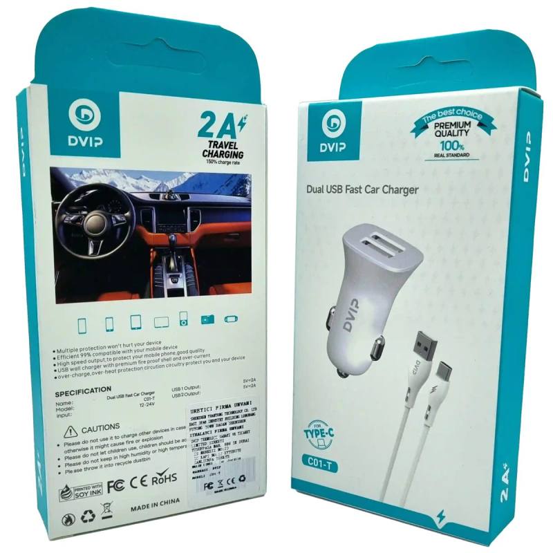 Çift Usb Girişli (Micro) Kablolu Araç Şarj Aleti C01-M