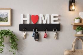 3D Baskı Kalpli HOME Yazılı Duvar Anahtarlığı Çok Renkli Dekoratif Anahtar Askısı
