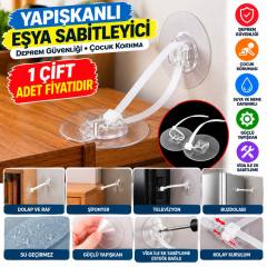 Yapışkanlı Eşya Sabitleyici Aparat Deprem Güvenliği Çocuk Koruma Sabitleme Aparatı 1 Çift
