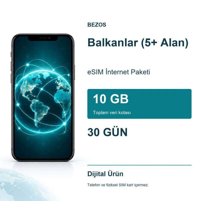 Balkanlar (5+ Alan) eSIM İnternet Paketi 10 GB 30 Gün