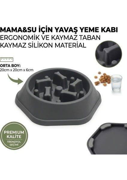 Patibon Kedi Köpek Yavaş Besleyici Mama Kabı - Anti-Boğulma & Sağlıklı Beslenme - GRİ