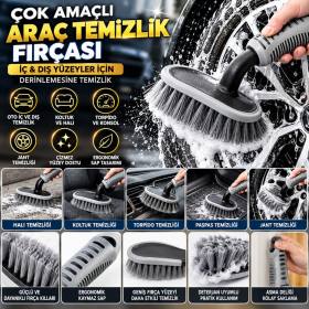 Çok Amaçlı Araç Temizlik Fırçası – Oto İç ve Dış Yüzeyler, Koltuk, Halı, Torpido ve Jant İçin Ergonomik Temizlik Fırçası