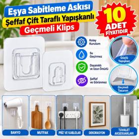 Eşya Sabitleme Askısı 10 Çift Şeffaf Çift Taraflı Yapışkanlı Geçmeli Klips (adet fiyatıdır)