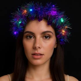 Kalp Püsküllü Gece Parıltısı 3 Modlu LED'li Işıklı Taç Mor Renk