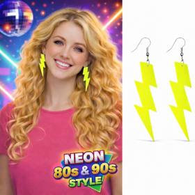 80?ler 90'lar Retro Neon Sarı Şimşek Küpe 10 cm