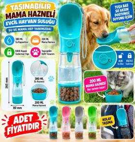 Taşınabilir Mama Hazneli Evcil Hayvan Suluğu Seyahat Kabı Kilitlenebilen Su Sızdırmaz 380ML (adet fiyatıdır)
