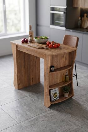 Mutfak Masası Mutfak Adası Ada Masa Bar Masası Kahvaltı Masası Raflı Çok Amaçlı Dolap Modern Masa 120x60 cm 9836 Atlantik Çam