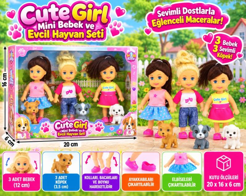 Mini Bebek ve Evcil Hayvan Üçlü Set