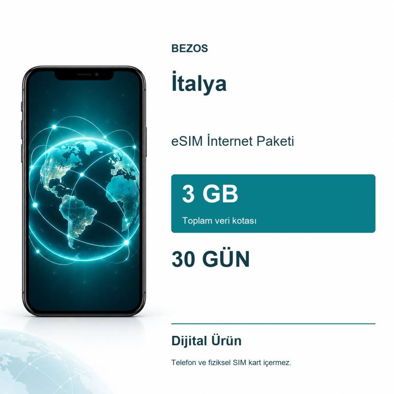 İtalya eSIM İnternet Paketi 3 GB 30 Gün