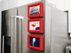 3D Baskı 3lü Magnet Fotoğraf Çerçevesi Seti - Buzdolabı İçin Mini Manyetik Resim Çerçevesi, Dekoratif Magnet-Kırmızı