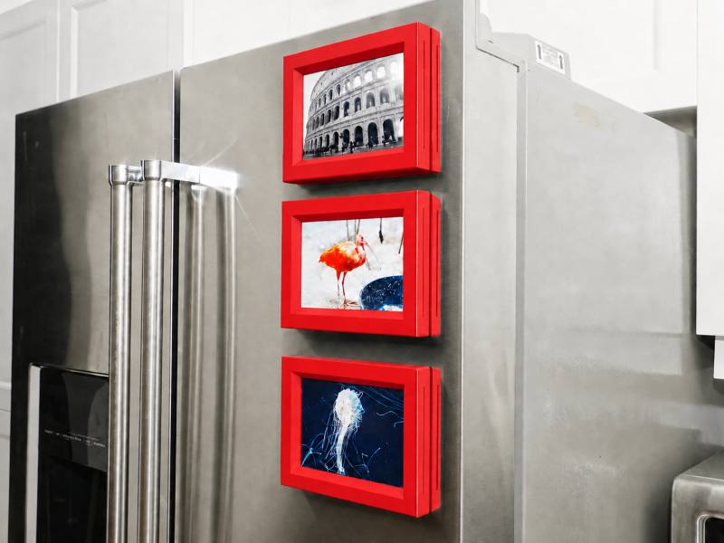 3D Baskı 3lü Magnet Fotoğraf Çerçevesi Seti - Buzdolabı İçin Mini Manyetik Resim Çerçevesi, Dekoratif Magnet-Kırmızı