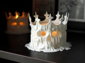 3D Baskı Erimiş Kafatası Tealight Mumluk Taçlı Kuru Kafa Dekoratif Mum Tutucu