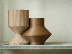 3D Baskı Modern Dekoratif İkili Vazo Seti - Minimalist Çizgili Çiçek Vazosu-Bej-Kahverengi - 17*10,25 Cm  - 13*15 Cm