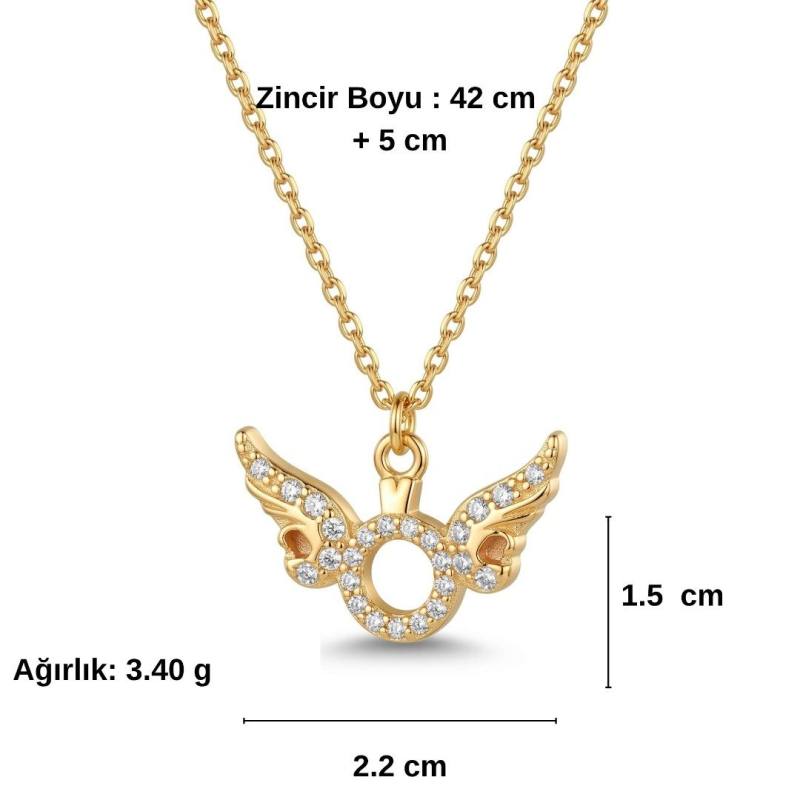 Tektaş Melek Kanadı Gold Renk Kolye, Özel Kutulu