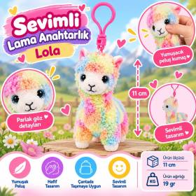 Peluş Renkli Lama Anahtarlık Lola