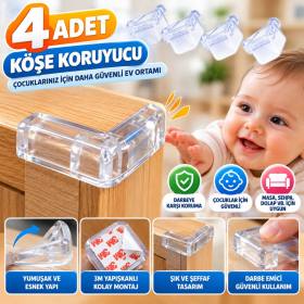 4 Adet Kendiliğinden 3M Yapışkanlı Yumuşak ve Esnek Yapıda Sehpa,Masa,Dolap Köşe Koruyucu Aparat