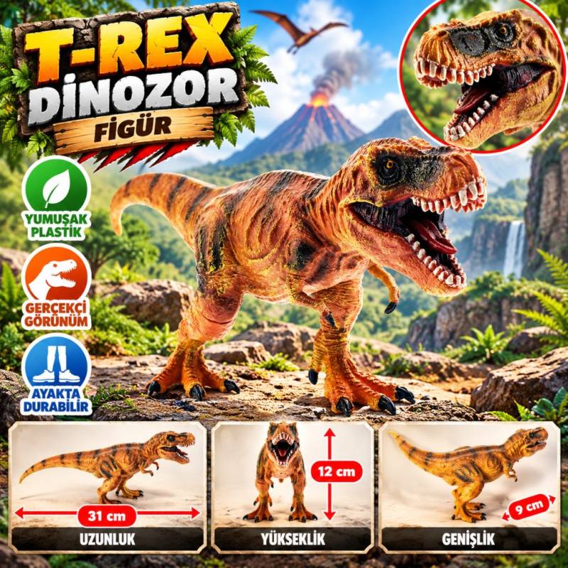 Yumuşak Plastik 31 cm Dinozor Figür - T-Rex