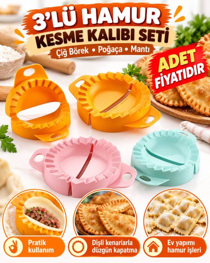 3lü Çiğ börek kurabiye Hamur İşi Ravioli Kesme Kalıbı Aparatı