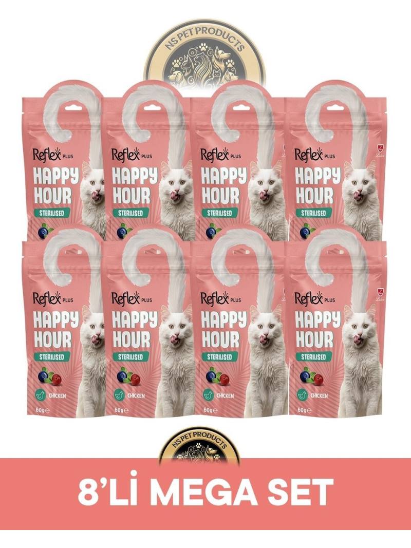 Reflex Plus Happy Hour Tavuk Kısırlaştırılmış Kedi Ödül Maması Seti 8x60 gr